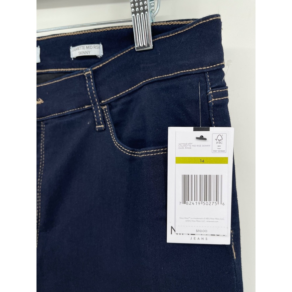 Nine West Cigarette Mid Rise Skinny Jeans Dark Rinse Indigo Blue Womens 14 NWT - Picture 4 of 9